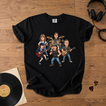 AC/DC Caricature Band T-Shirt – Classic Rock Legends Graphic Tee