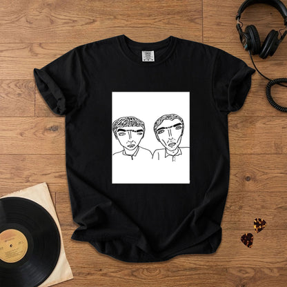 Badly Drawn Liam&Noel Oasis Comfort Tee – Space & Retro Rock Inspired Graphic Shirt