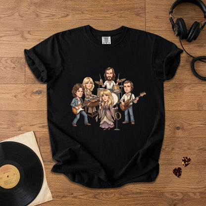 Fleetwood Mac Cartoon Band Graphic T-Shirt – Classic Rock Fan Tee
