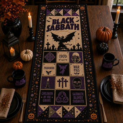 Black Sabbath Halloween Table Runner – Quilted Heavy Metal Table Decor for Fall & Halloween