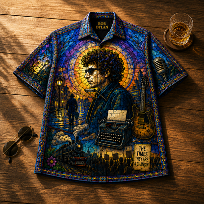 Bob Dylan Hawaiian Shirt - Unisex The Times They Are A-Changin Mosaic Button Up