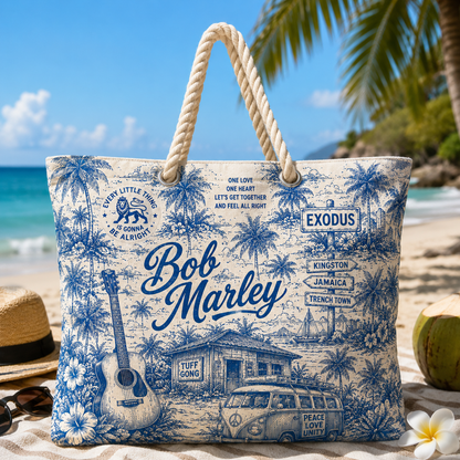 Bob Marley Beach Tote Bag – Retro Tropical Canvas Shoulder Bag With Rope Handle
