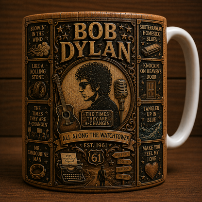 Bob Dylan Mug, Vintage Bob Dylan Coffee Mug, Folk Rock Ceramic Cup, Blowin' in the Wind Gift, Music Lover Mug, Bob Dylan Fan Gift