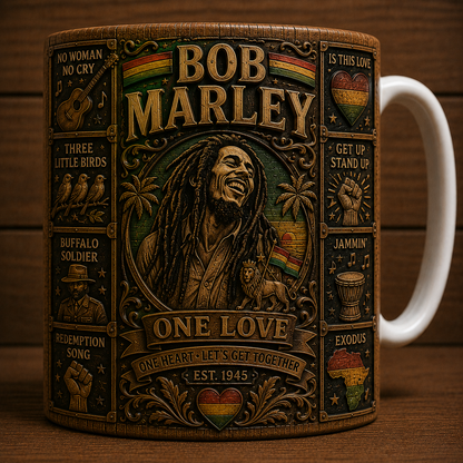 Bob Marley One Love Mug, Bob Marley Coffee Mug, Vintage Reggae Ceramic Mug, One Love Gift for Bob Marley Fans, Jamaica Music Lover Cup