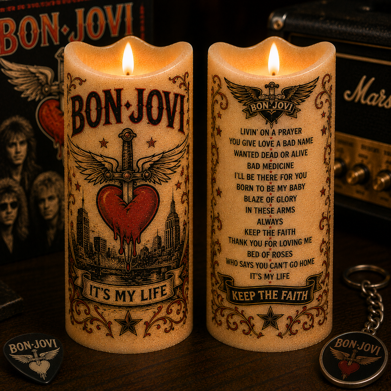 Bon Jovi LED Flameless Candle –  Music Decorative Candle with Warm Flickering Light