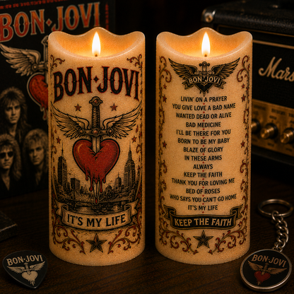 Bon Jovi LED Flameless Candle –  Music Decorative Candle with Warm Flickering Light