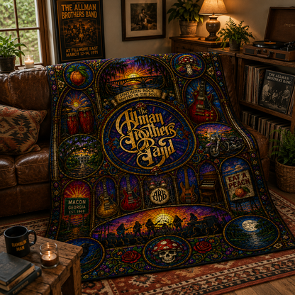 The Allman Brothers Band Sherpa Blanket – Stained Glass Southern Rock Throw Blanket