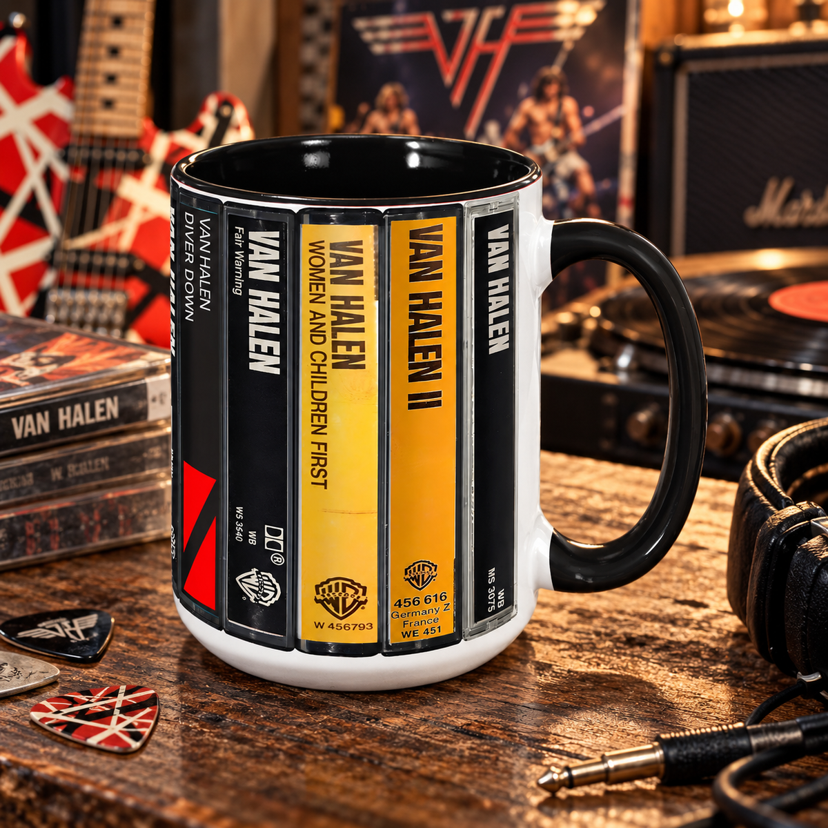 Van Halen Mug, Retro Cassette Tape Coffee Cup, Classic Rock Album Collection Mug, 80s Rock Music Fan Gift