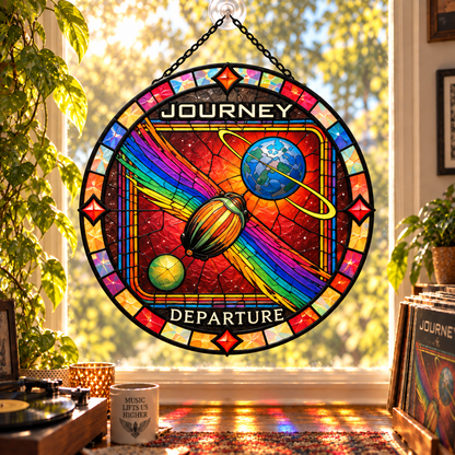 Journey Suncatcher, 9 Album Stained Glass Window Hanging, Infinity Escape Frontiers Classic Rock Music Gift