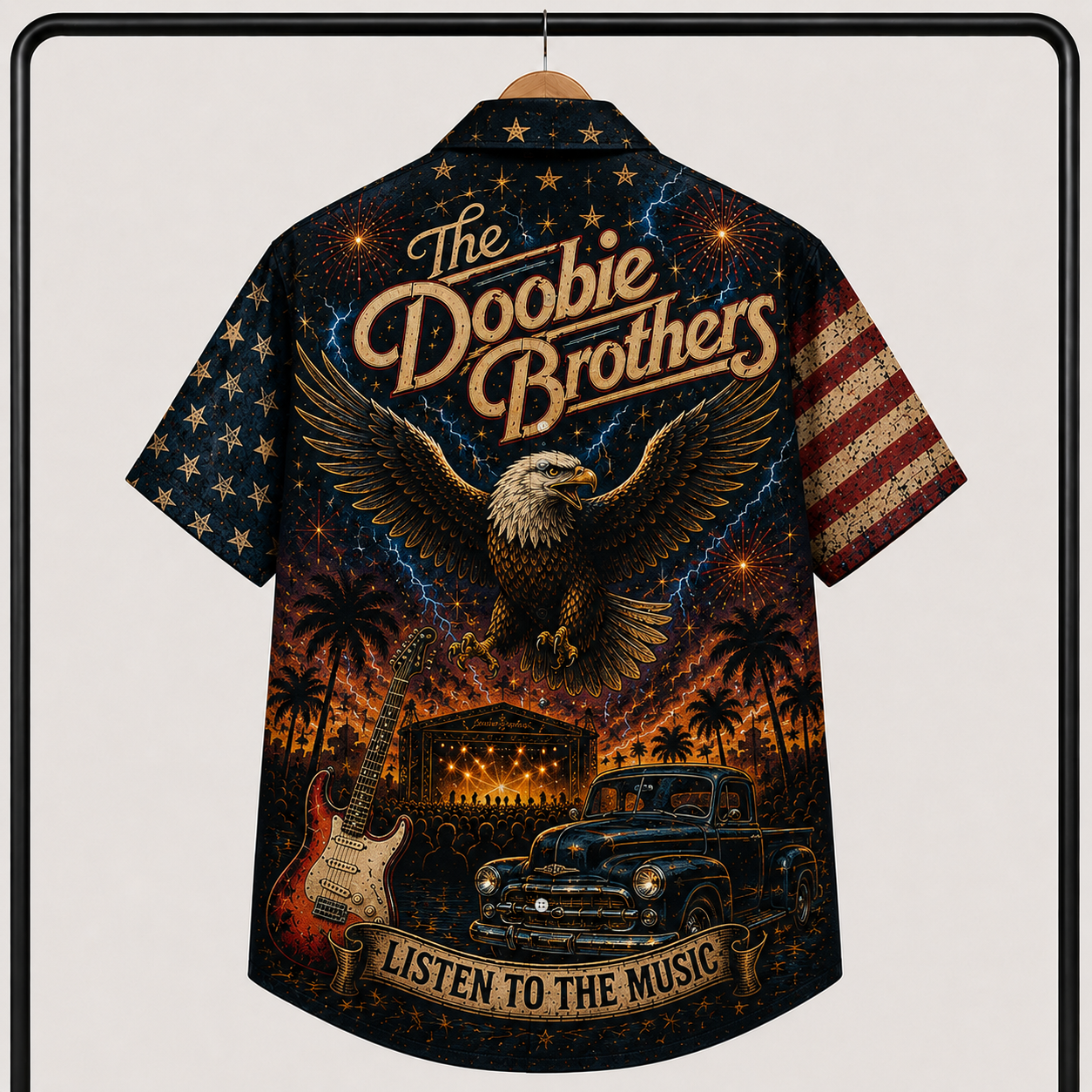 The Doobie Brothers Hawaiian Shirt - Unisex American Eagle Listen To The Music Button Up