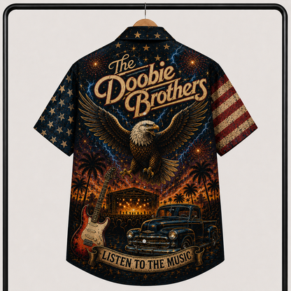 The Doobie Brothers Hawaiian Shirt - Unisex American Eagle Listen To The Music Button Up