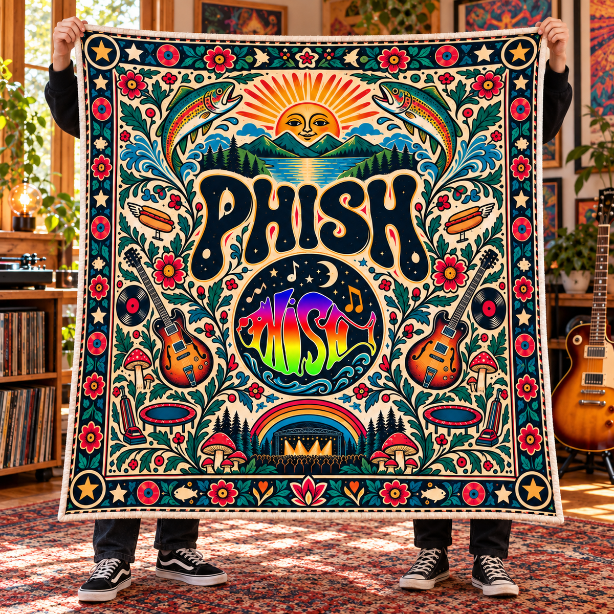 Phish Sherpa Blanket – Psychedelic Jam Band Art Home Decor & Bedding, Cozy Soft Gift for Phish Heads & Concert Fans