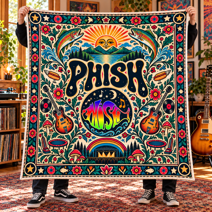 Phish Sherpa Blanket – Psychedelic Jam Band Art Home Decor & Bedding, Cozy Soft Gift for Phish Heads & Concert Fans