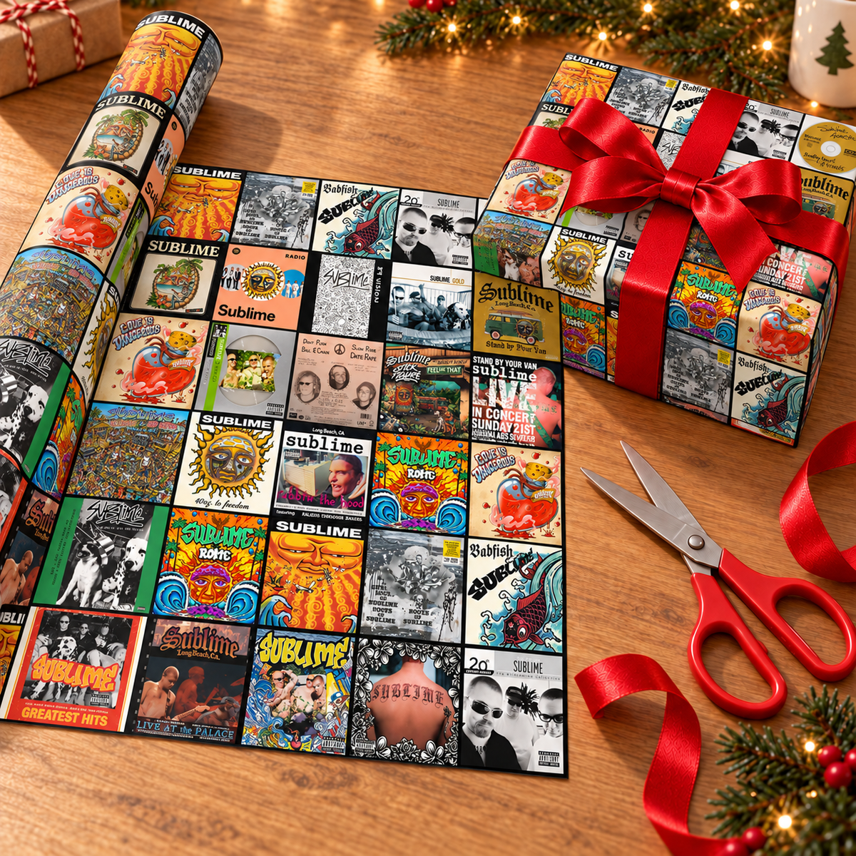 Sublime Album Cover Wrapping Paper Roll – Ska Punk & Reggae Rock Music Gift Wrap, Vintage Album Collage Christmas Wrapping Paper for Sublime Fans
