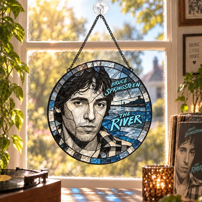 Bruce Springsteen Iconic Album Cover Stained Glass Sun Catcher – The Boss Rock Music Window Hanging Gift