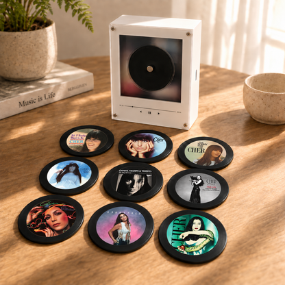 Cher MagTune Magnetic Music Player, Goddess of Pop Gift, Mini Vinyl Album Magnets, Cher Fan Gift