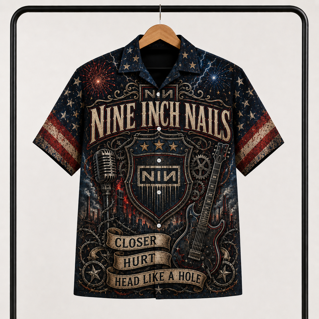 Nine Inch Nails Hawaiian Shirt - Industrial Rock Band All Over Print AOP Button Up Shirt for NIN Fans