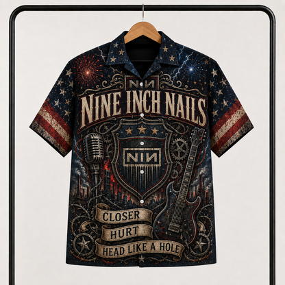 Nine Inch Nails Hawaiian Shirt - Industrial Rock Band All Over Print AOP Button Up Shirt for NIN Fans