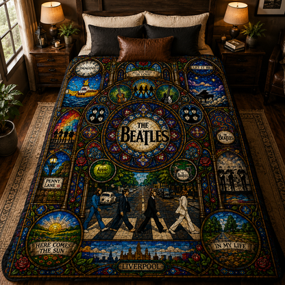 The Beatles Abbey Road Sherpa Blanket –  Stained Glass Classic Rock Throw Blanket