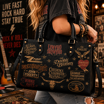 Southern Rock Legends Faux Leather Handbag – Vintage Classic Rock Shoulder Tote Bag for Music Fans