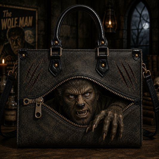 Werewolf Horror Zipper Illusion Handbag, Tote Bag & Wallet – Gothic Wolfman Zip Handbag, Halloween Monster Gift