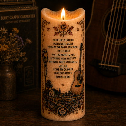 Mary Chapin Carpenter Shooting Straight LED Candle, Country Music Song Tribute Flameless Candle, Rustic Folk Music Gift
