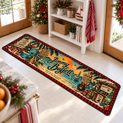 Jimmy Buffett Christmas Runner Rug, Margaritaville Tropical Holiday Kitchen Runner, Parrothead Beach Christmas Decor
