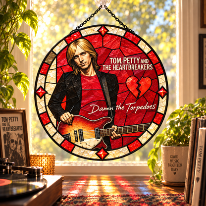 Tom Petty & The Heartbreakers Suncatcher, 9 Album Stained Glass Window Hanging, Classic Rock Music Gift