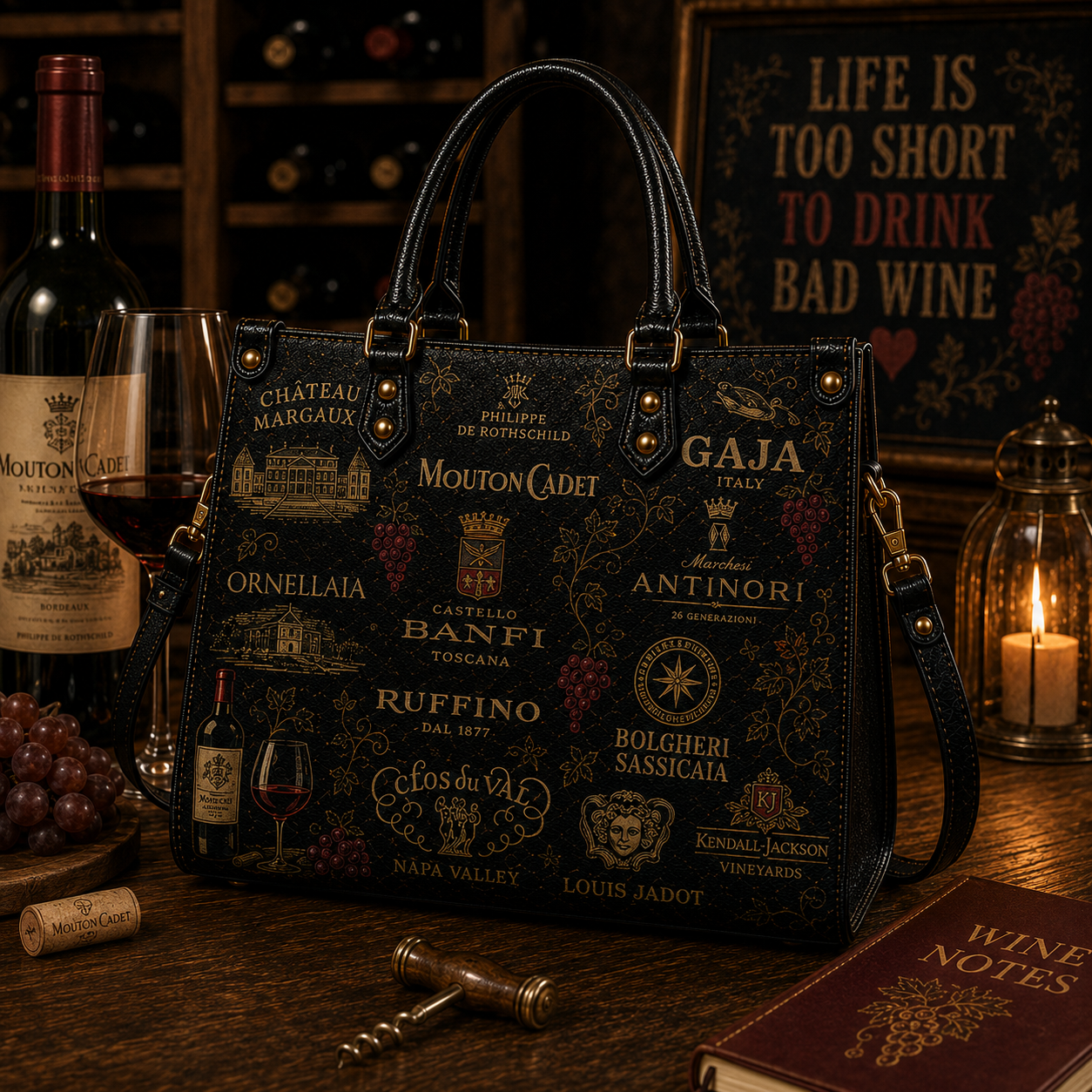 Fine Wine Connoisseur Faux Leather Handbag – Valley Inspired Wine Lover Tote Bag