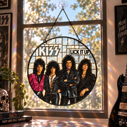 KISS Band Stained Glass Suncatcher – Glam Rock Music Window Hanging Gift for KISS Army