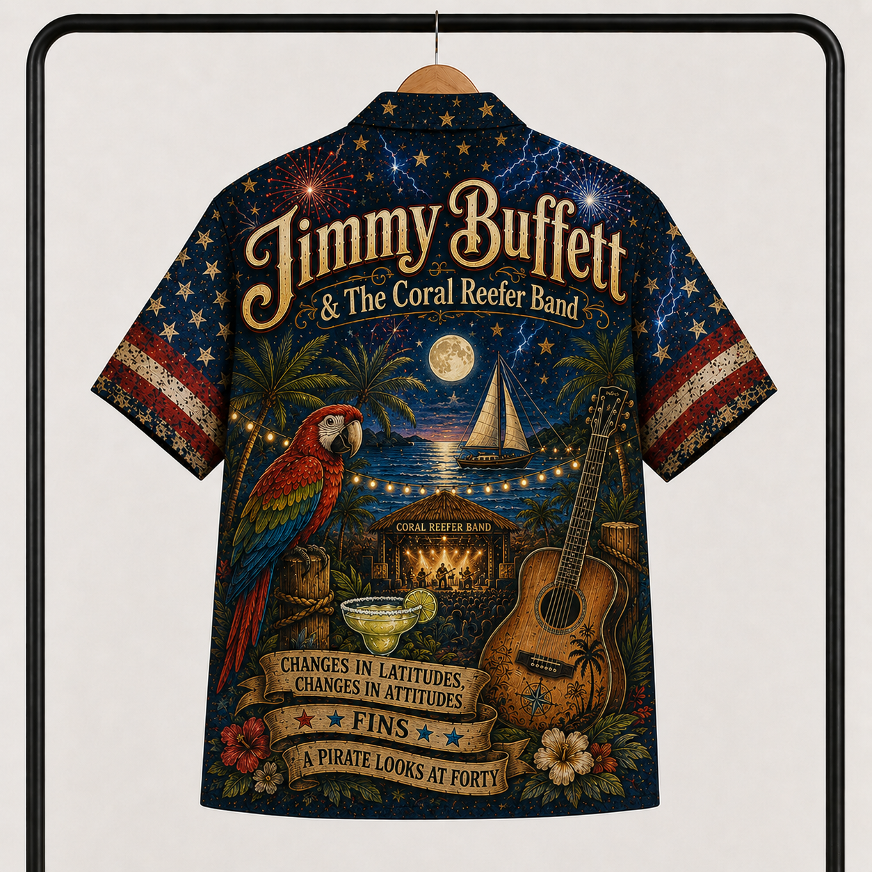 Jimmy Buffett Hawaiian Shirt - Unisex Vintage Parrot Margaritaville Beach Button Up