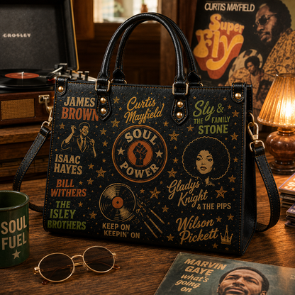 Classic Soul Music Faux Leather Handbag – Vintage 60s 70s Soul Power Shoulder Tote Bag