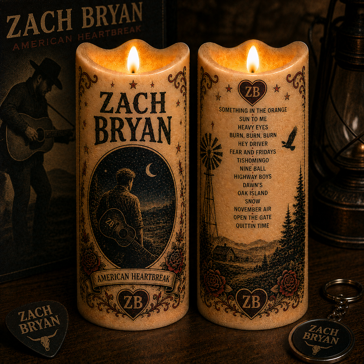Zach Bryan Flameless LED Candle, American Heartbreak Country Music Candle, Rustic Western Home Decor, Zach Bryan Fan Gift
