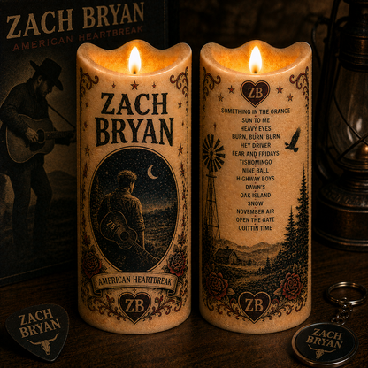 Zach Bryan Flameless LED Candle, American Heartbreak Country Music Candle, Rustic Western Home Decor, Zach Bryan Fan Gift