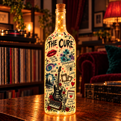 The Cure Lighted Bottle Lamp, Disintegration & Wish Music Decor, Gothic Rock Fan Gift, Alternative Rock LED Bottle Light, Music Room Decor
