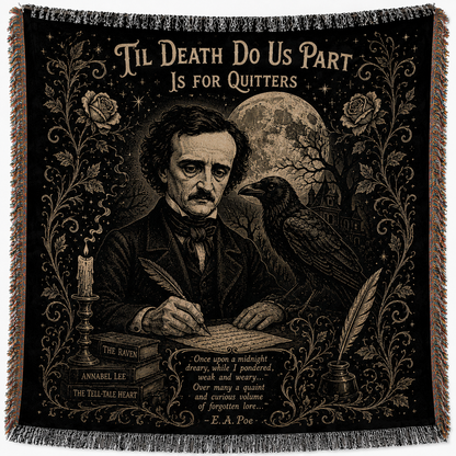 Edgar Allan Poe Woven Blanket, Gothic Raven Throw Blanket, Literary Horror Tapestry Blanket, Dark Academia Home Decor Gift