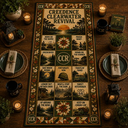 Creedence Clearwater Revival Halloween Table Runner – CCR Quilted Fall Music Table Decor for Classic Rock Fans