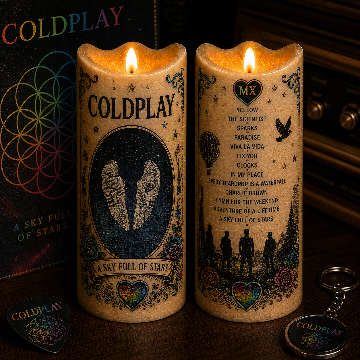 Coldplay Flameless LED Candle, A Sky Full of Stars Music Candle, Alternative Rock Fan Gift, Battery Operated Home Decor