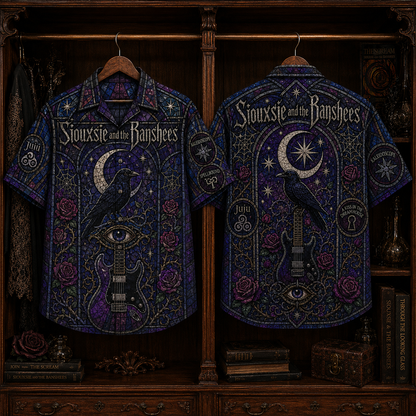 Siouxsie and the Banshees Hawaiian Shirt - Gothic Stained Glass Post-Punk Button-Up Shirt