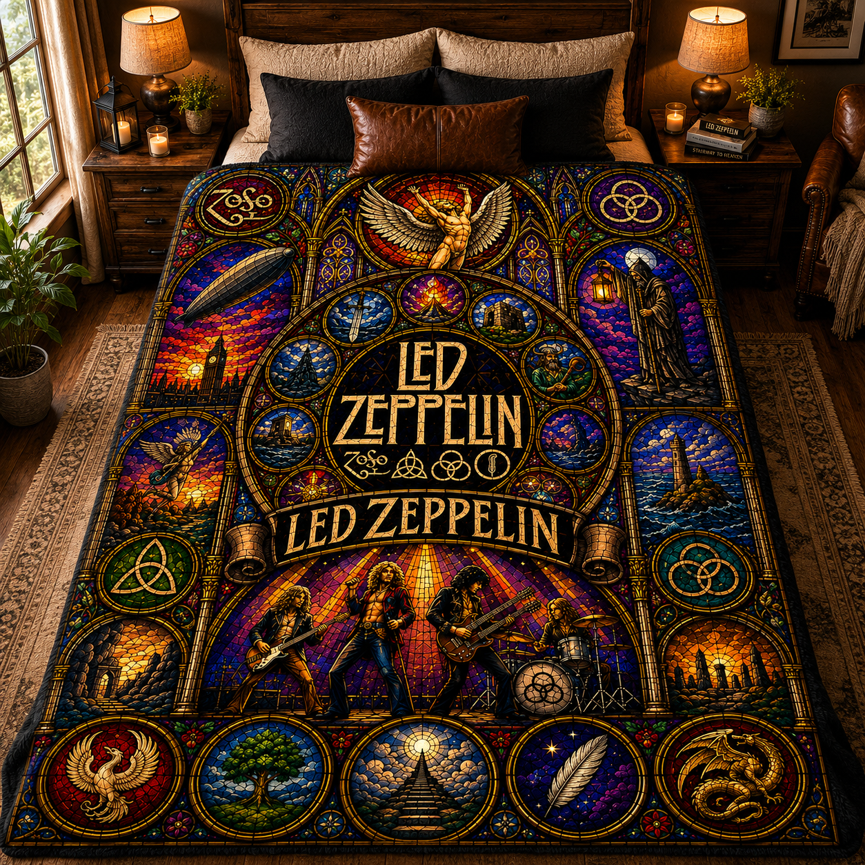 Led Zeppelin Sherpa Blanket – Stairway To Heaven Stained Glass Blanket