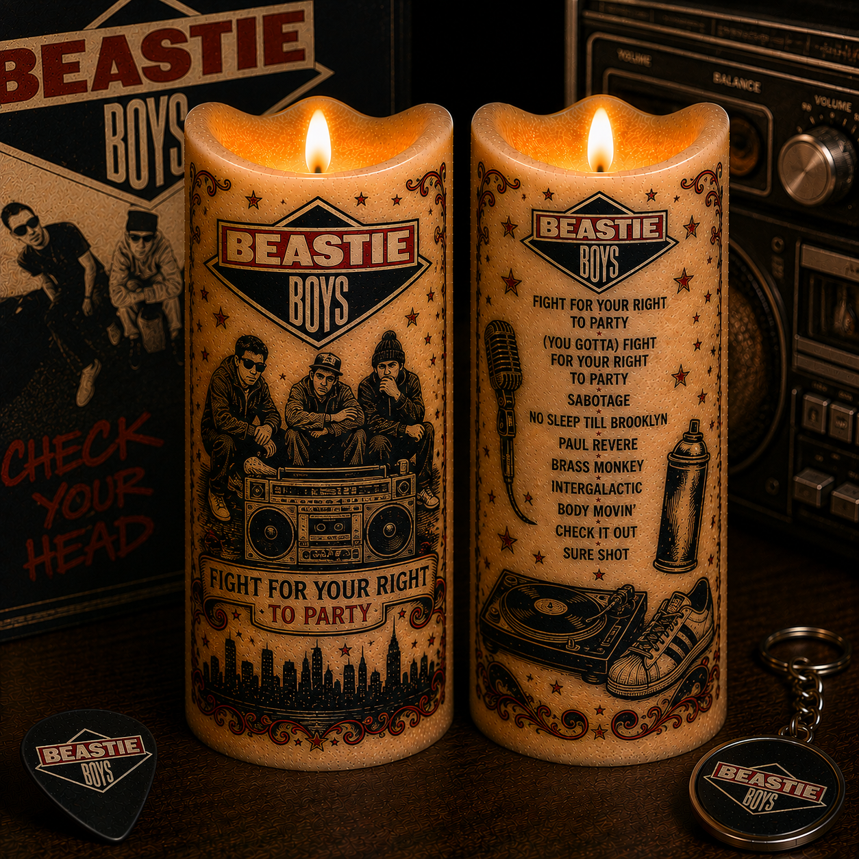 Beastie Boys Flameless LED Candle, Hip Hop Music Decor, Retro Rap Fan Gift, Battery Operated LED Candle