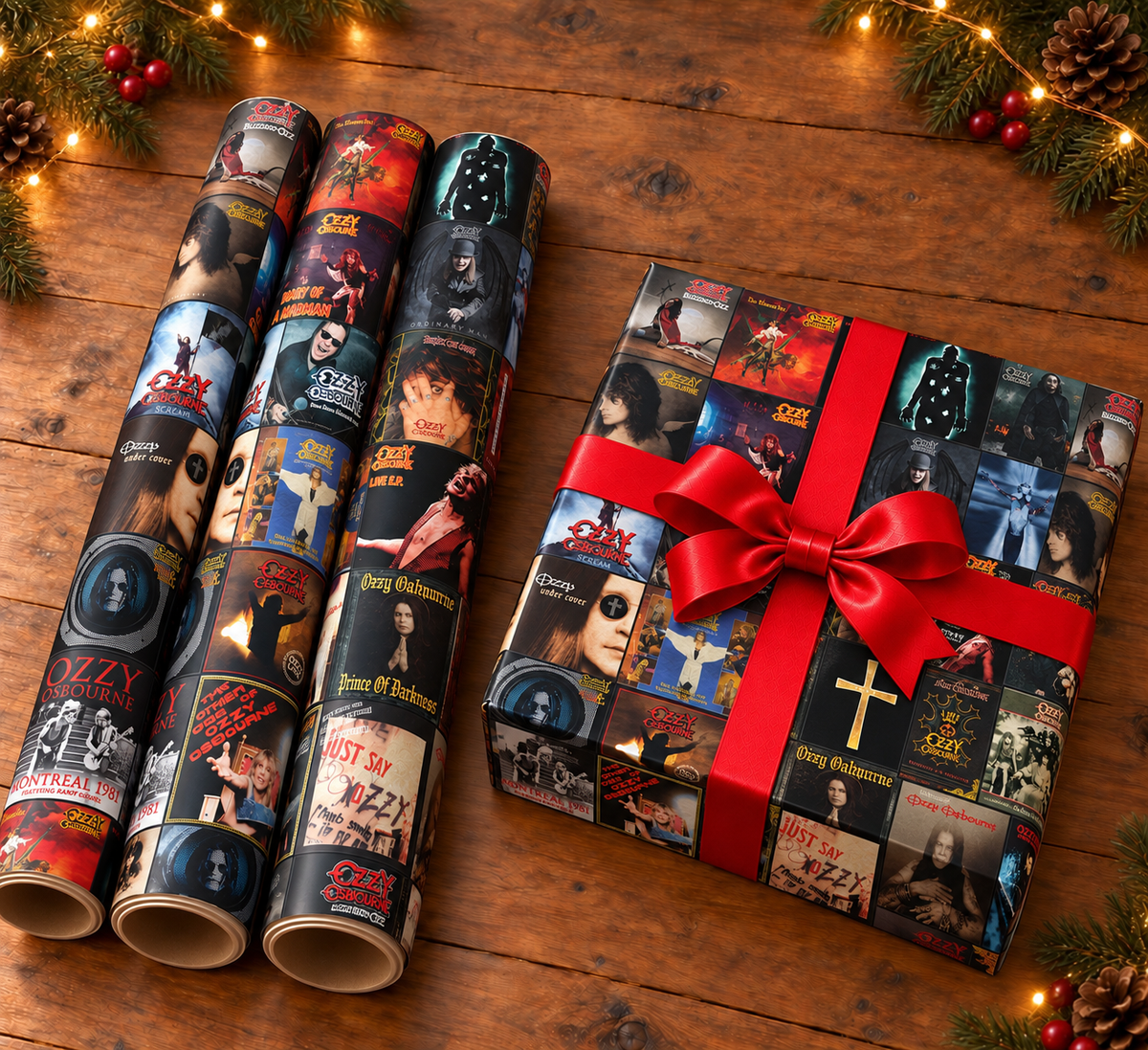 Ozzy Osbourne Album Cover Wrapping Paper Roll – Heavy Metal Music Gift Wrap, Vintage Album Collage Christmas Wrapping Paper for Ozzy Fans
