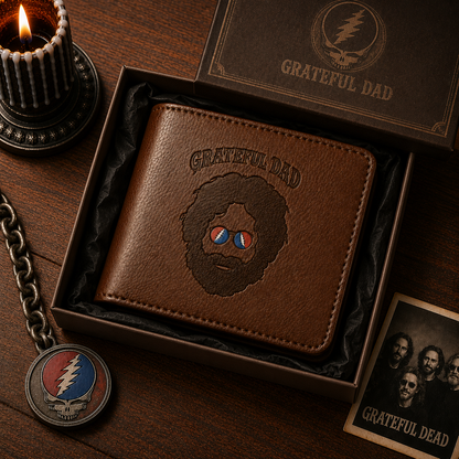 Jerry Garcia Grateful Dad Portrait Wallet –  Jerry Garcia Inspired Leather Wallet (With Box)