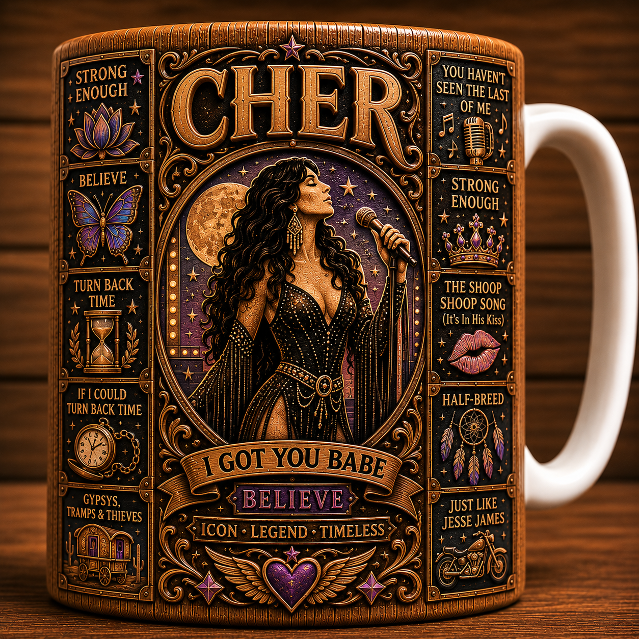 Cher Believe Mug, Vintage Cher Coffee Mug, Icon Legend Timeless Ceramic Mug, Believe Gift for Cher Fans, Pop Music Lover Mug