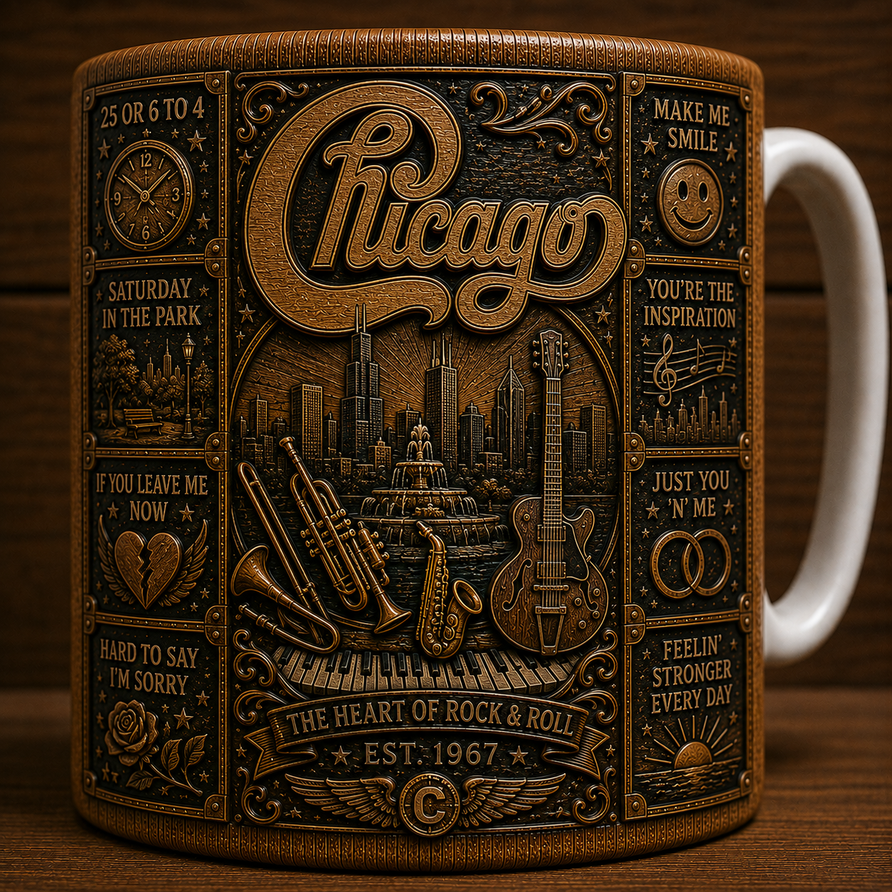 Chicago Band Mug, Vintage Chicago Coffee Mug, Classic Rock Ceramic Cup, Chicago Music Fan Gift, 25 or 6 to 4 Mug, Chicago Band Gift