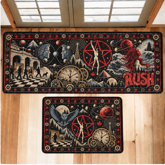 Rush Retro Runner Rug Set, 2112 Starman Progressive Rock Floor Mat, Vintage Rush Music Room Decor, Rush Fan Gift
