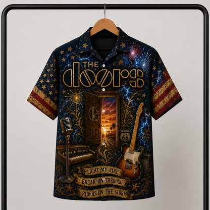 The Doors Hawaiian Shirt - Unisex Vintage Symbolic Door Light My Fire Button Up