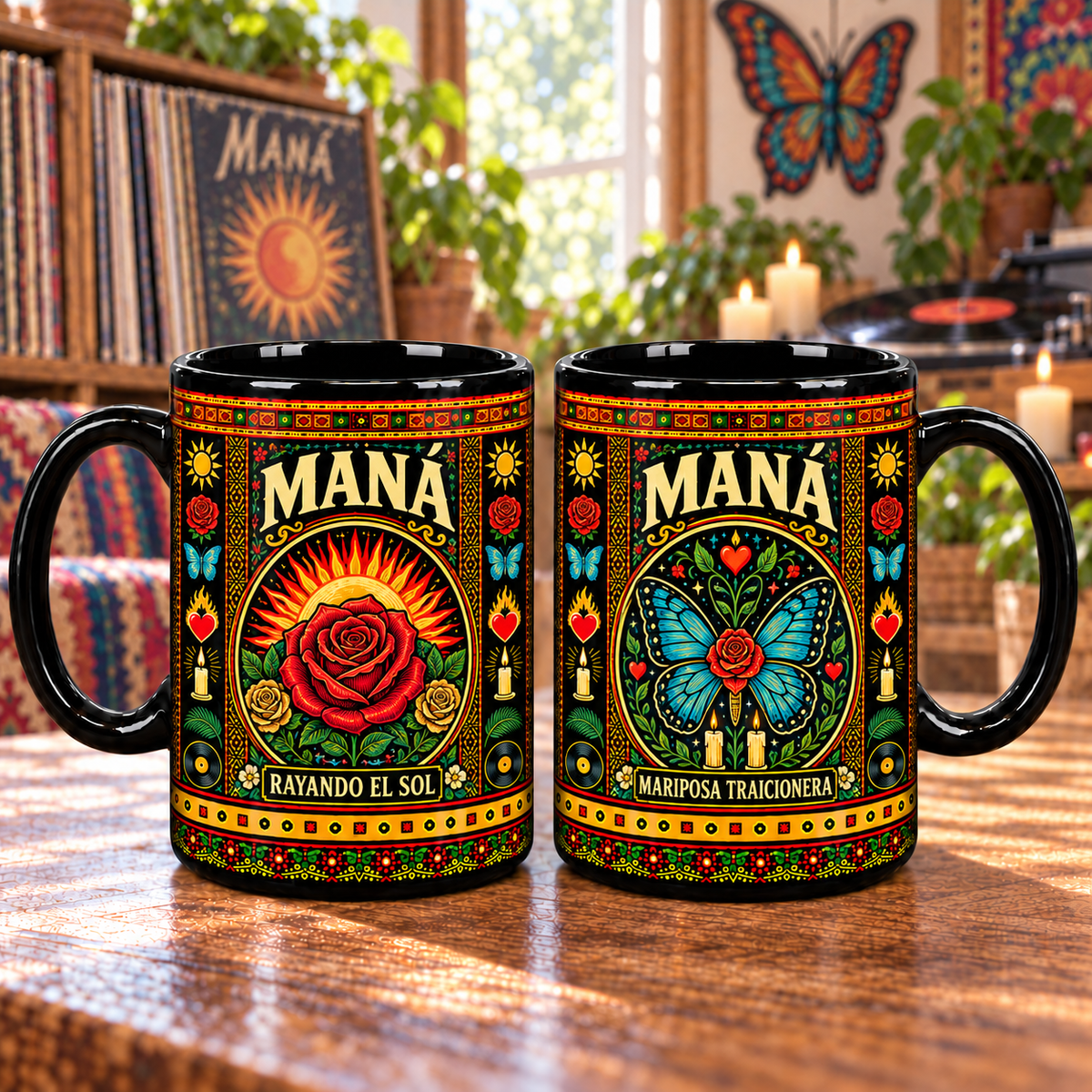 Maná Mug, Rayando el Sol Mariposa Traicionera Ceramic Coffee Mug, Latin Rock Music Gift