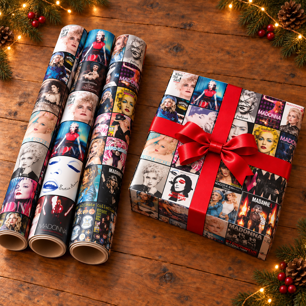 Madonna Album Cover Wrapping Paper Roll – Pop Music Gift Wrap, Iconic Album Collage Christmas Wrapping Paper for Madonna Fans