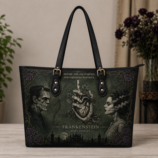 Frankenstein Gothic Leather Handbag, Tote Bag and Wallet Set, The Modern Prometheus Literary Horror Book Lover Handbag (Copy)